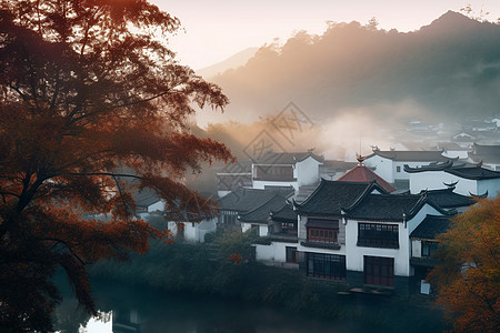 徽派建筑风景背景图片