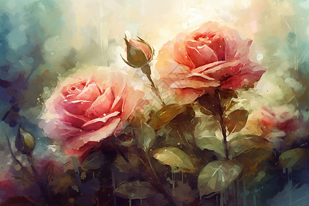 玫瑰:浪漫梦幻的氛围插画背景图片