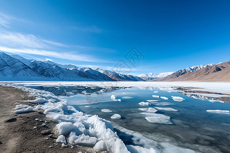 融雪的湖泊高原冰雪高清图片