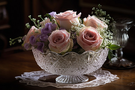 淡粉色和淡紫色玫瑰的梦幻浪漫花束图片