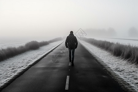 在公路上行走的男性图片