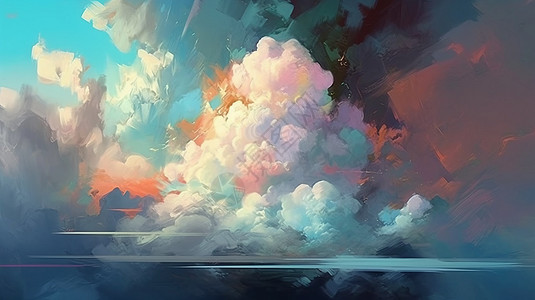 彩云满天的油画插画图片