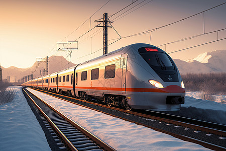 冬天高铁素材现代火车和轨道背景