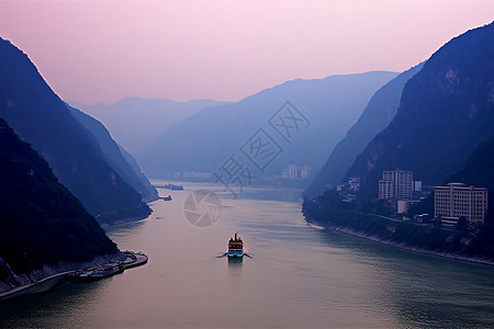 长江上的游船和两岸的山图片