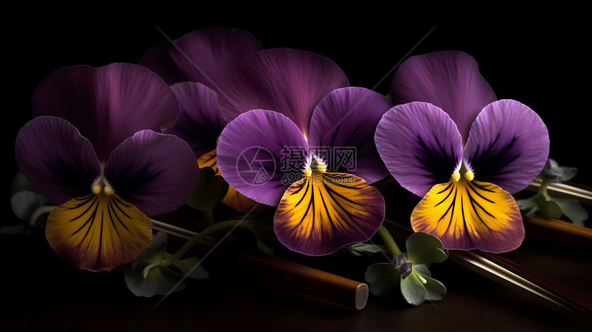 紫色的花朵和提琴琴弦图片