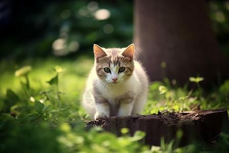 森林草地中的一只小猫图片