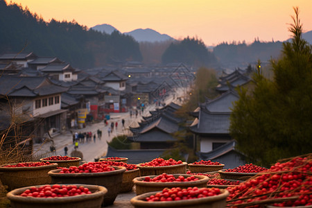 旅游古镇和浆果种植背景图片