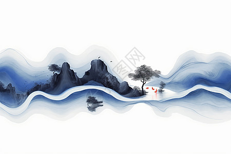 中国风创意唯美墨韵山水画图片