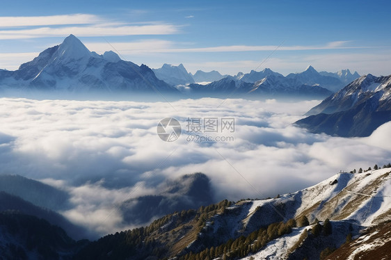 云海中的雪山风景图片