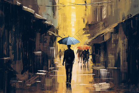 城市小巷中打伞的人图片