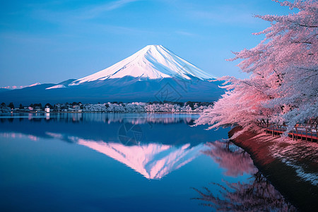 富士山醉美樱花富士山樱花旅行旅游背景