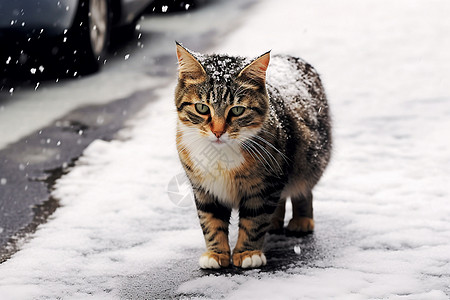 冬天在外的流浪猫图片