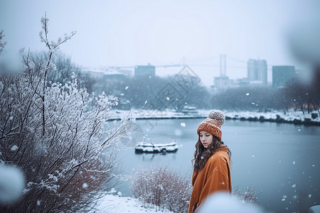 冬天郊外下雪的城市背景