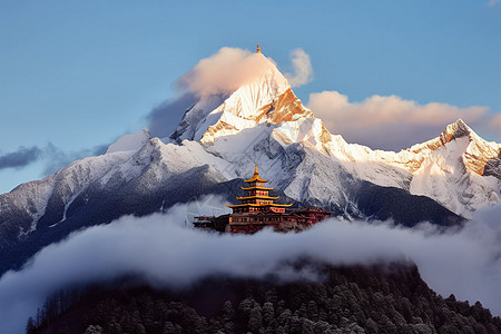 梅里雪山的日落金山背景图片