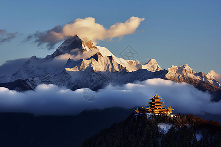 梅里雪山的自然景观背景图片