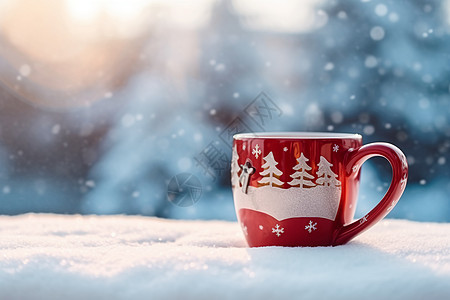 雪地里的杯子图片