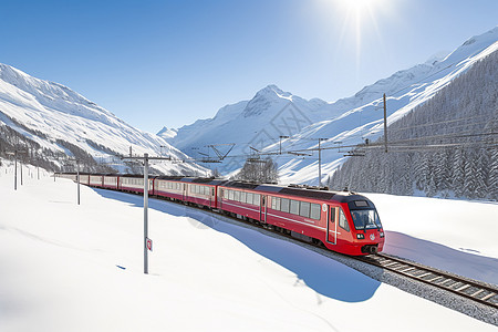 雪山火车雪山中行驶的旅客列车背景