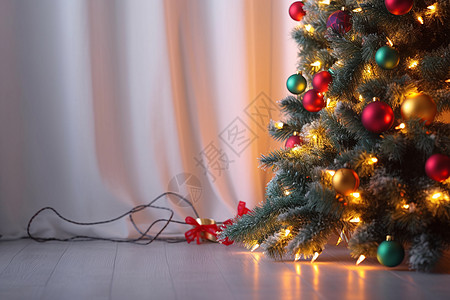室内圣诞树彩灯布置背景图片