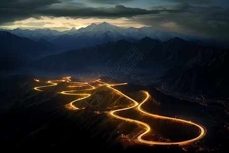 山区夜景山区马路景观背景