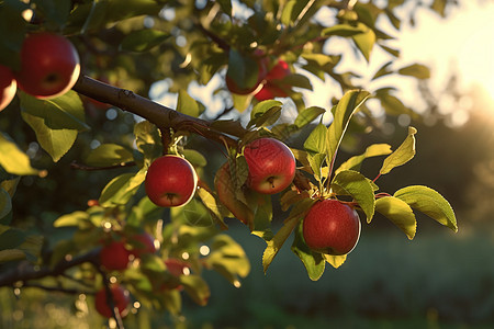 清晨果园里的苹果树图片