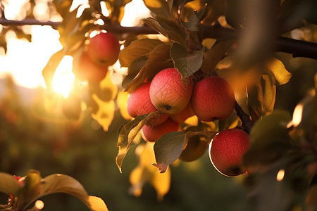 果园里阳光下的苹果树图片