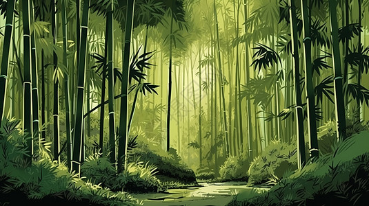 翠绿的竹林插画背景图片