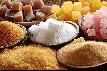 红糖白糖桌子上的好吃的糖背景