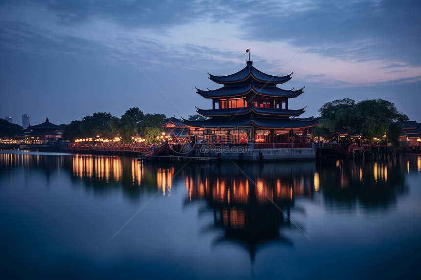 夜色下的地标建筑夜景图片