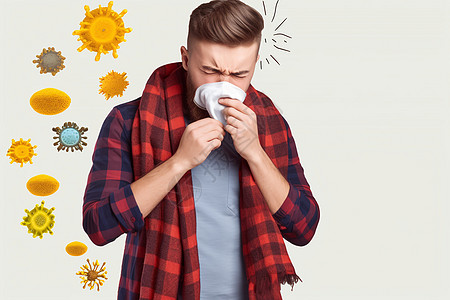 刺激性气味感染病毒咳嗽的男人设计图片