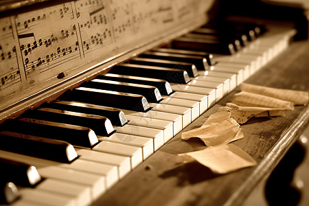 琴盖上刻着乐谱的钢琴图片