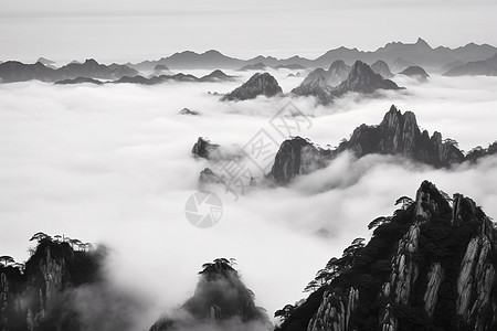 黄山毛尖云海水墨画背景