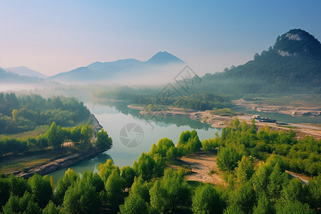 云雾缭绕的山云雾缭绕的自然景区背景