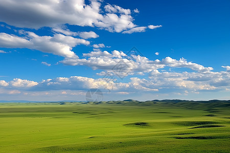 蓝天绿地美丽的草原风景背景