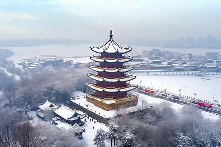 雪中塔楼白雪覆盖的塔楼景观背景