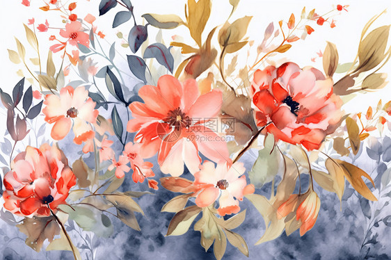 春天元素复古植物水彩花插画图片
