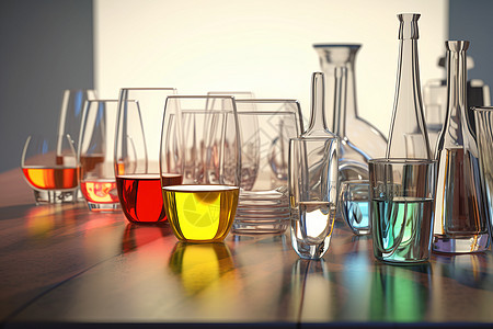 彩色玻璃器皿的实验台图片