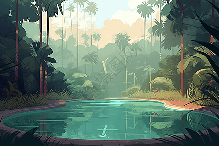 热带游泳池的景色图片
