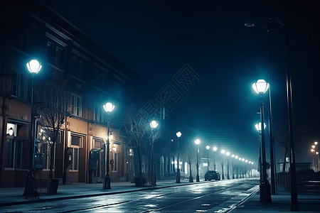 街景夜晚城市街道夜晚的路灯设计图片