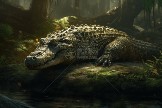沼泽地休息的鳄鱼图片