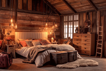 乡村木屋的卧室图片