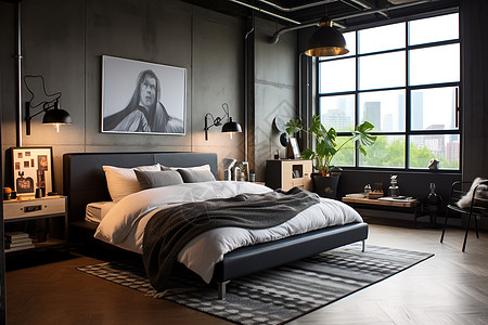 现代工业风卧室效果图背景图片