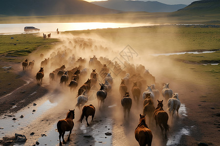 大型马群奔跑场景图片