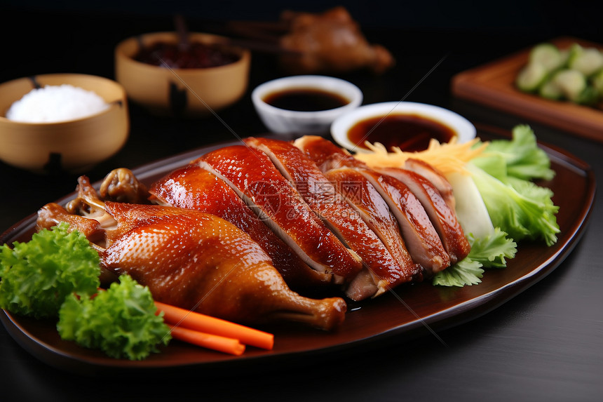 盘子中的北京烤鸭图片