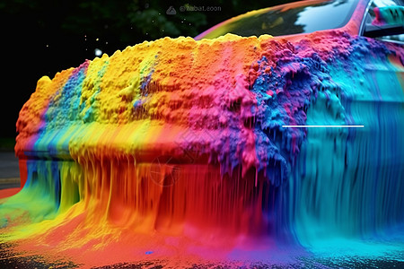 泡沫喷涂到汽车上的抽象表示图片