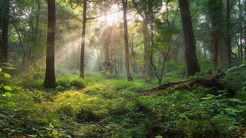 晨光下的树林图片