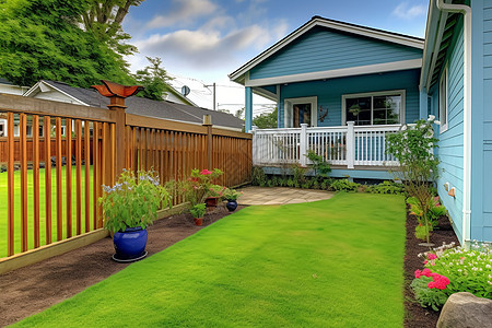 后院绿草和房子图片
