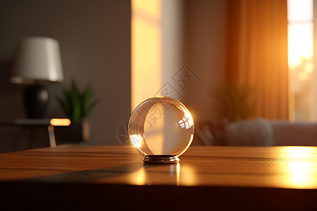 桌面上摆放着的玻璃球背景图片