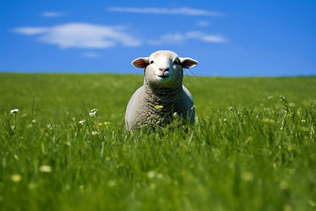 羊在绿色草地上看着相机背景