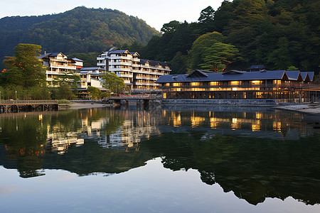 山区夜景山区的楼房背景