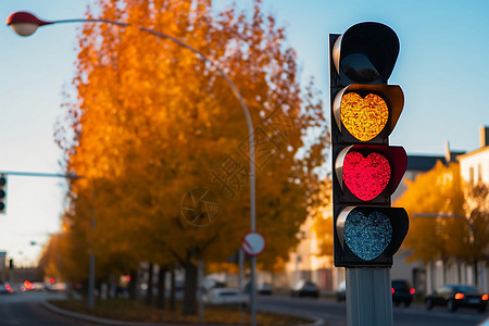 街道的爱心信号灯背景图片